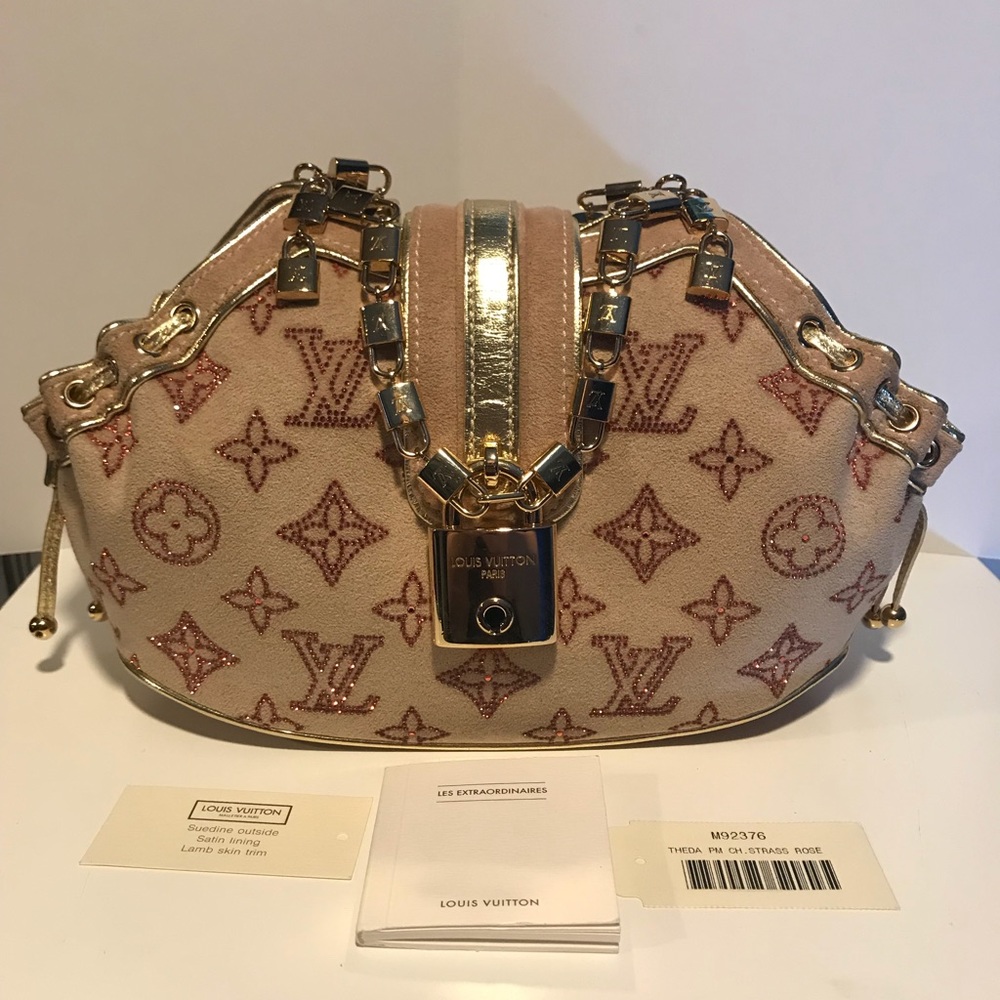 Louis Vuitton Rose Monogram Suede Strass Theda Pm